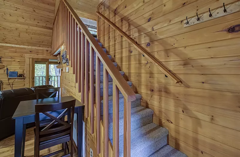 Teddy Bear Haven offers accommodations for couple who may not need access to the open loft area upstairs.  The cabin is handicap friendly - meaning that main level living is available. 